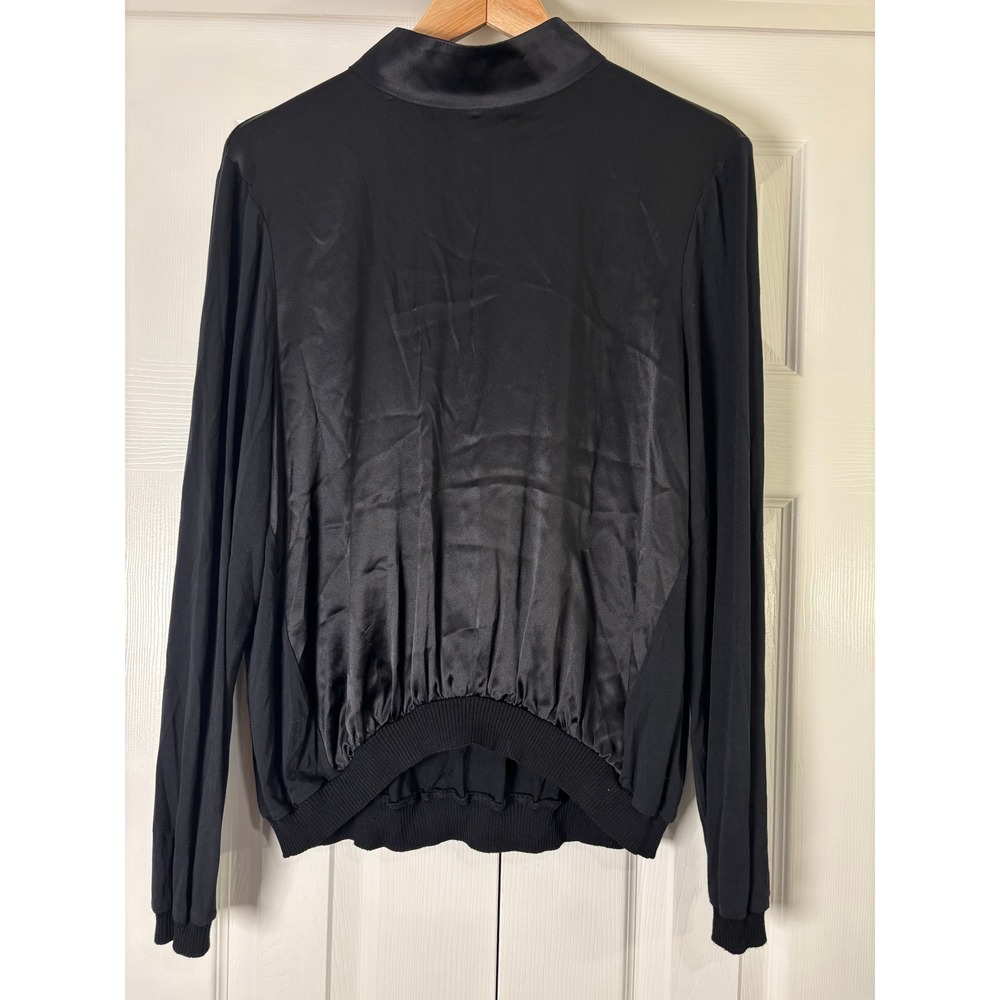 Generation Love Black Silk Mixed Media Mock Neck Long Sleeve Top Blouse